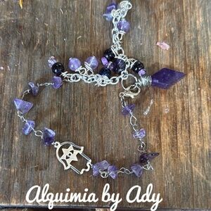 Statement amethyst and silver charms adorned bracelet